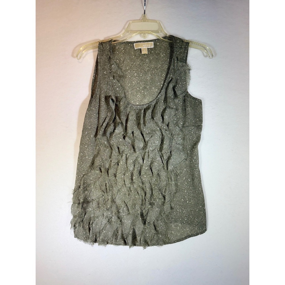 MICHAEL Michael Kors Tank Top Sleeveless Green Ruffle Trim Blouse